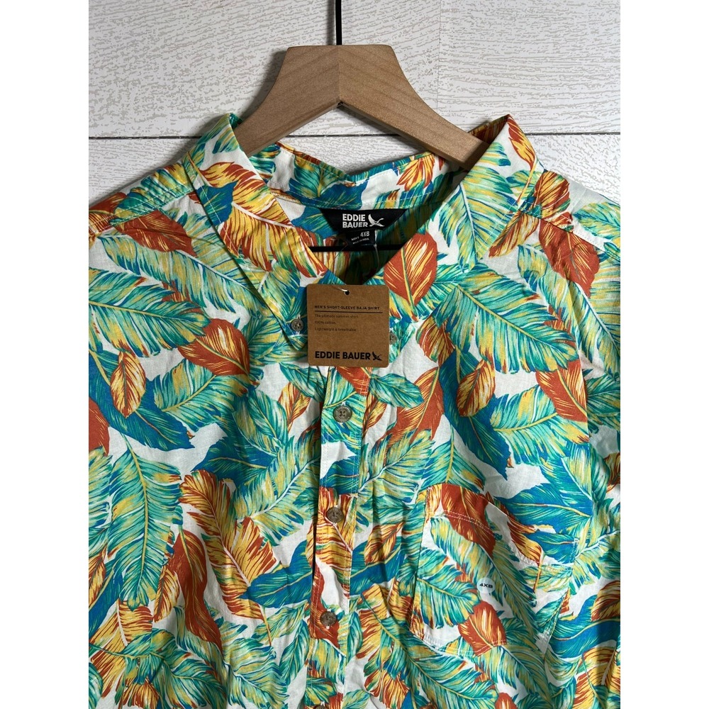 Eddie Bauer NEW 4XB Tropical Print Camp Shirt Bright Jade Palm Leaf $50 MSRP - Picture 7 of 10